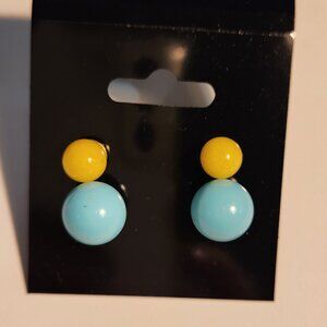 Two Pairs of Rounded Stud Earrings - Small Yellow & Large Light Blue